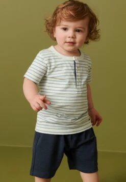 Next Short Sleeve Henley Top And Set Standard - Shorts - Blue White Stripe