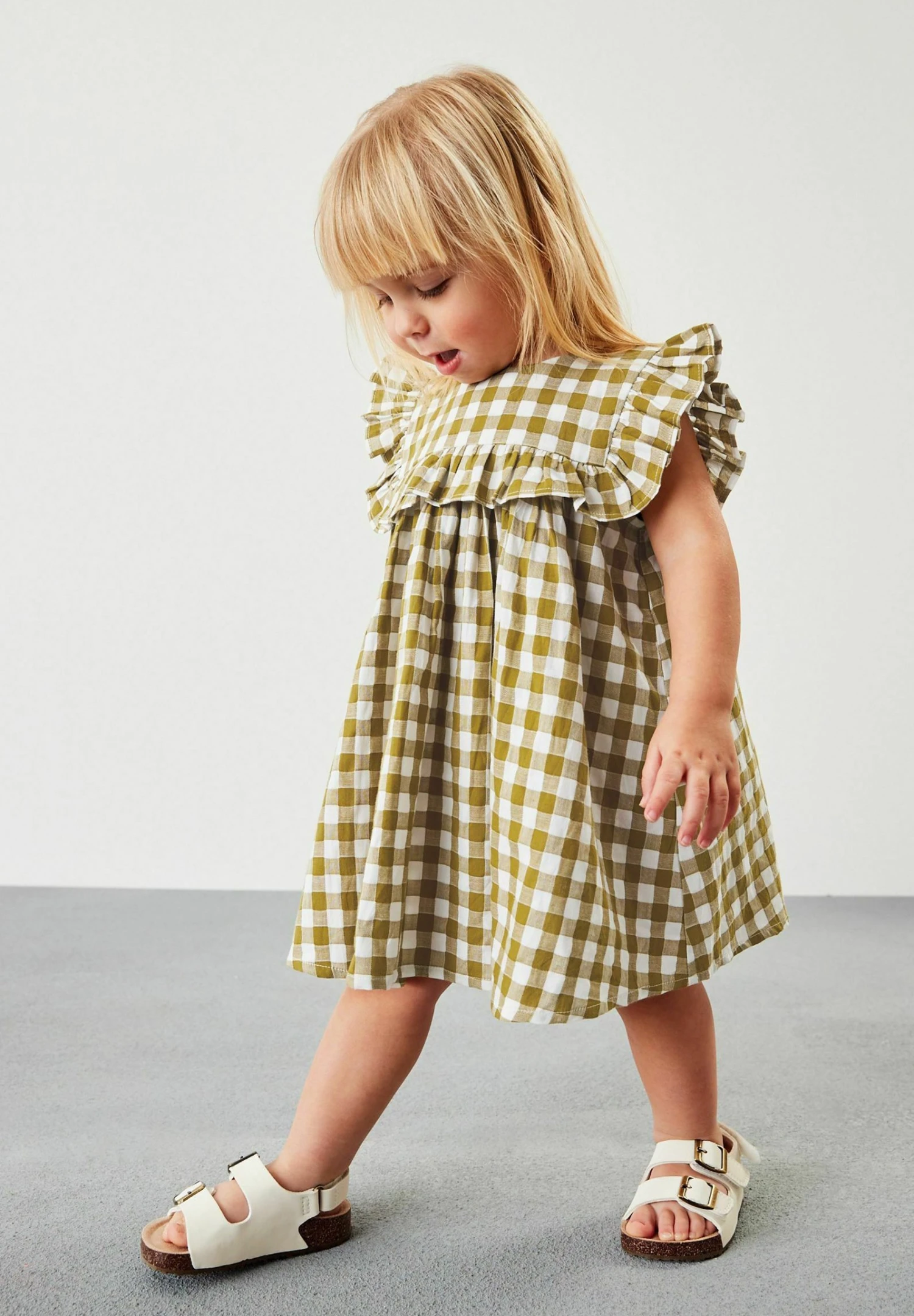 Next Frill Detail Standard - Vestido Informal - Olive Green Gingham 4 Next Frill Detail Standard - Vestido Informal - Olive Green Gingham - Imagen 2