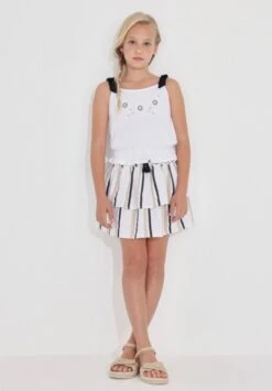 Mayoral Fluide Rayée - Falda Acampanada - Ecru