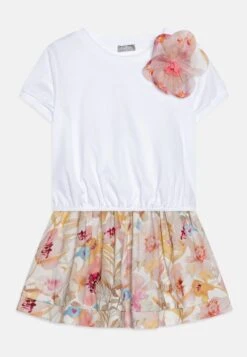 Il Gufo Two Piece Tee And Skirt Flower Detail Set - Camiseta Estampada - Pink/White